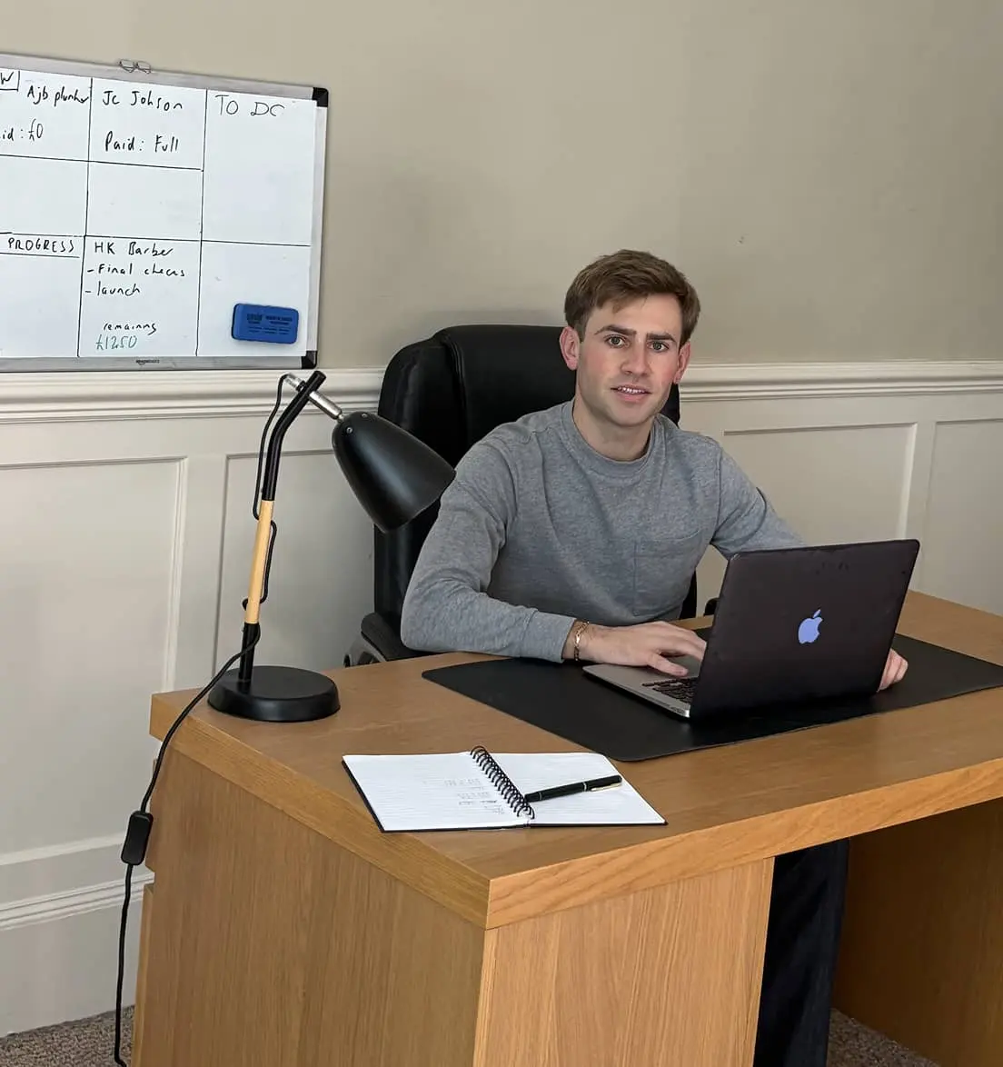 Joe Loughran working from home in Longnewton, Stockton-On-Tees